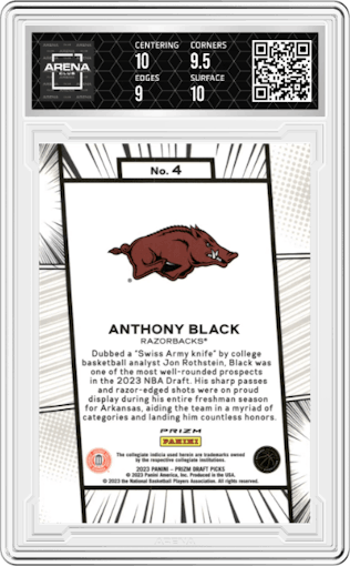 Anthony Black from the 2023-24 Panini Prizm Draft Picks set graded by Arena Club and given an overall grade of 9.5.