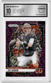 Joe Burrow from the 2024 Panini Prizm set featuring a No Huddle Purple Prizm parallel graded by Arena Club and given an overall grade of 10.