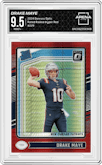 Drake Maye from the 2024 Donruss Optic set featuring a Hyper Red  parallel graded by Arena Club and given an overall grade of 9.5.