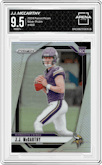 J.J. McCarthy from the 2024 Panini Prizm set featuring a Silver Prizm parallel graded by Arena Club and given an overall grade of 9.5.