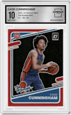 Cade Cunningham from the 2021-22 Panini Donruss Optic set featuring a Red parallel graded by Arena Club and given an overall grade of 10.