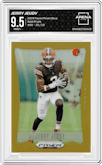 Jerry Jeudy from the 2024 Panini Prizm Deca set featuring a Gold Prizm parallel graded by Arena Club and given an overall grade of 9.5.