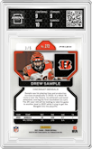 Drew Sample from the 2021 Panini Prizm set featuring a Gold Vinyl parallel graded by Arena Club and given an overall grade of 9.5.