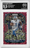 D'Andre Swift from the 2020 Panini Prizm set featuring a No Huddle Pink parallel graded by Arena Club and given an overall grade of 9.5.