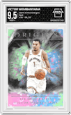 Victor Wembanyama from the 2024-25 Panini Origins set featuring a Opal parallel graded by Arena Club and given an overall grade of 9.5.