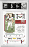 George Kittle  from the 2023 Panini Contenders set featuring a Playoff Ticket parallel graded by Arena Club and given an overall grade of 9.