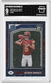 Jayden Daniels from the 2024 Donruss Optic set featuring a Stars parallel graded by Arena Club and given an overall grade of 9.