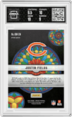 Justin Fields from the 2021 Panini Mosaic set graded by Arena Club and given an overall grade of 9.5.