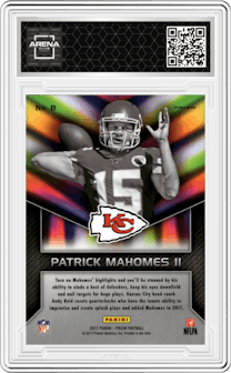 Patrick Mahomes II from the 2017 Panini Prizm set graded by Arena Club and given an overall grade of 0.