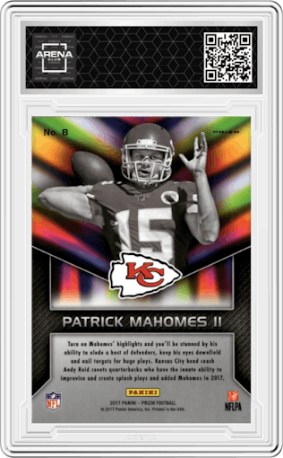 Patrick Mahomes II from the 2017 Panini Prizm set graded by Arena Club.