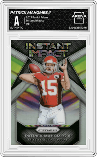 Patrick Mahomes II from the 2017 Panini Prizm set graded by Arena Club.