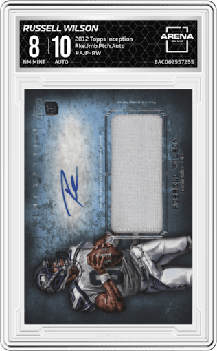 Russell Wilson from the 2012 Topps Inception set graded by Arena Club and given an overall grade of 8.