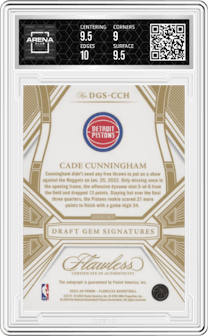 Cade Cunningham  from the 2023-24 Panini Flawless set graded by Arena Club and given an overall grade of 9.5.