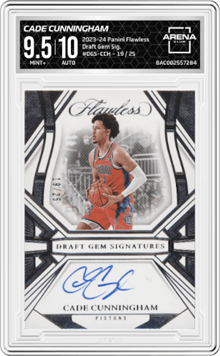 Cade Cunningham  from the 2023-24 Panini Flawless set graded by Arena Club and given an overall grade of 9.5.