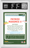 Patrick Mahomes II from the 2023 Donruss Optic set featuring a White Sparkle parallel graded by Arena Club and given an overall grade of 9.5.