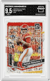 Patrick Mahomes II from the 2023 Donruss Optic set featuring a White Sparkle parallel graded by Arena Club and given an overall grade of 9.5.