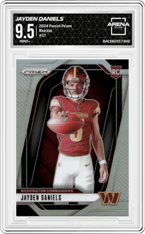 Jayden Daniels from the 2024 Panini Prizm set and given an overall grade of 9.5.