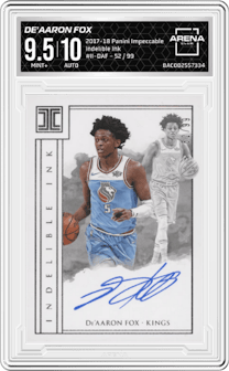 De'Aaron Fox from the 2017-18 Panini Impeccable set graded by Arena Club and given an overall grade of 9.5.