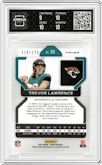 Trevor Lawrence from the 2021 Panini Prizm set featuring a Purple Prizm parallel graded by Arena Club and given an overall grade of 9.5.
