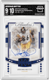 Jerome Bettis from the 2022 Panini Flawless set featuring a Sterling & Sapphire Efoilution parallel graded by Arena Club and given an overall grade of 9.