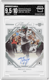 Breece Hall from the 2022 Panini Flawless set featuring a Silver parallel graded by Arena Club and given an overall grade of 9.5.
