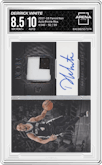 Derrick White from the 2017-18 Panini Noir set graded by Arena Club and given an overall grade of 8.5.