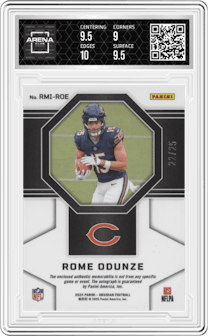 Rome Odunze from the 2024 Panini Obsidian set featuring a Blue parallel graded by Arena Club and given an overall grade of 9.5.