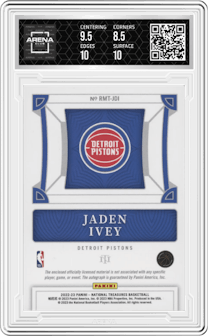 Jaden Ivey from the 2022-23 Panini National Treasures set and given an overall grade of 9.