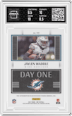 Jaylen Waddle from the 2021 Panini One set featuring a Blue parallel graded by Arena Club and given an overall grade of 9.