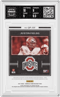 Justin Fields from the 2021 Panini Chronicles Draft Picks set graded by Arena Club and given an overall grade of 9.5.