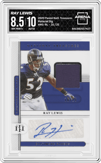 Ray Lewis from the 2020 Panini National Treasures set and given an overall grade of 8.5.
