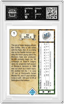 Ken Griffey Jr. from the 1989 Upper Deck set graded by Arena Club and given an overall grade of 7.5.