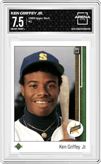 Ken Griffey Jr. from the 1989 Upper Deck set graded by Arena Club and given an overall grade of 7.5.