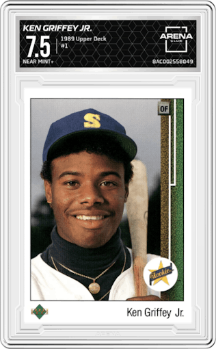 Ken Griffey Jr. from the 1989 Upper Deck set graded by Arena Club and given an overall grade of 7.5.