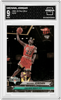 Michael Jordan from the 1992-93 Fleer Ultra set graded by Arena Club and given an overall grade of 9.