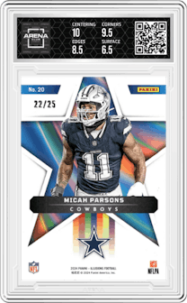 Micah Parsons from the 2024 Panini Illusions set featuring a Gold parallel graded by Arena Club and given an overall grade of 7.