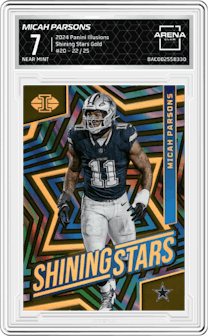 Micah Parsons from the 2024 Panini Illusions set featuring a Gold parallel graded by Arena Club and given an overall grade of 7.