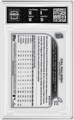 Cal Raleigh from the 2022 Topps 3D set graded by Arena Club and given an overall grade of 9.5.
