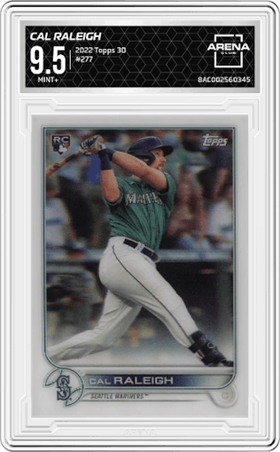 Cal Raleigh from the 2022 Topps 3D set graded by Arena Club and given an overall grade of 9.5.