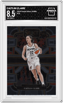 Caitlin Clark from the 2024 Panini Select WNBA set graded by Arena Club and given an overall grade of 8.5.