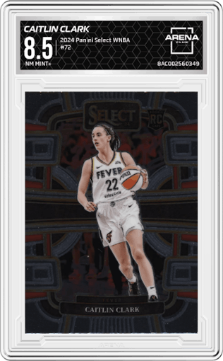 Caitlin Clark from the 2024 Panini Select WNBA set graded by Arena Club and given an overall grade of 8.5.
