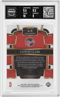 Caitlin Clark from the 2024 Panini Select WNBA set graded by Arena Club and given an overall grade of 8.5.