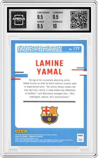 Lamine Yamal from the 2023-24 Panini Donruss set graded by Arena Club and given an overall grade of 10.