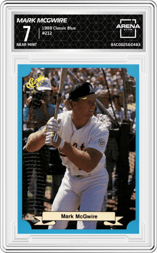 Mark McGwire from the 1988 Classic Blue set graded by Arena Club and given an overall grade of 7.