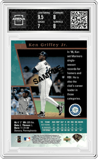 Ken Griffey Jr. from the 1997 Upper Deck SP set graded by Arena Club and given an overall grade of 7.5.