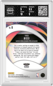 Yves Missi from the 2024-25 Panini Prizm set graded by Arena Club and given an overall grade of 9.5.