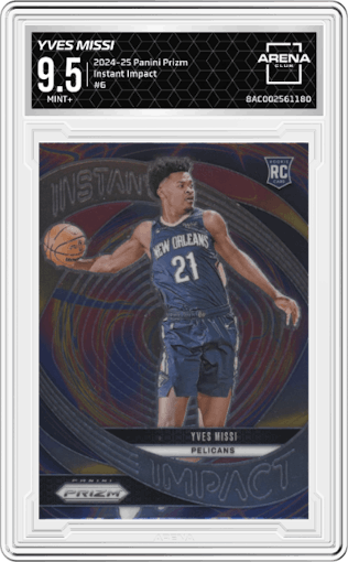 Yves Missi from the 2024-25 Panini Prizm set graded by Arena Club and given an overall grade of 9.5.