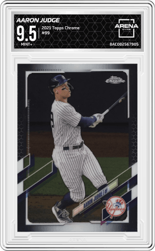 Aaron Judge from the 2021 Topps Chrome set graded by Arena Club and given an overall grade of 9.5.