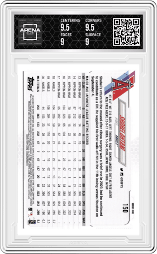 Shohei Ohtani from the 2021 Topps Series 1 set graded by Arena Club and given an overall grade of 9.5.