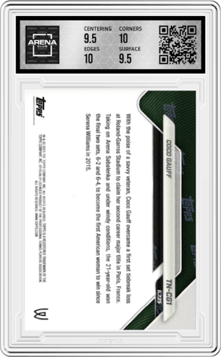 Coco Gauff from the 2025 Topps Now set graded by Arena Club and given an overall grade of 10.